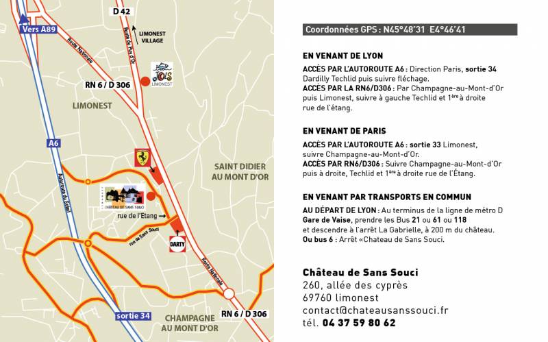 Plan d'acces Château Sans Souci Limonest Lyonès