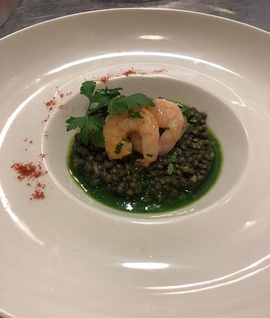 Salade de lentilles, jus de persil